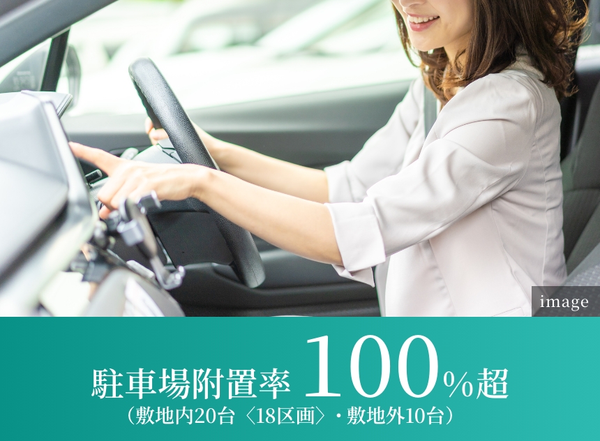 駐車場附置率100%超 （敷地内20台〈18区画〉・敷地外10台）