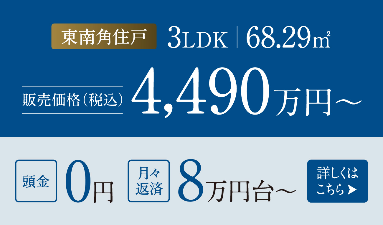 3LDK  68.29㎡ 販売価格（税込）4,490万円～