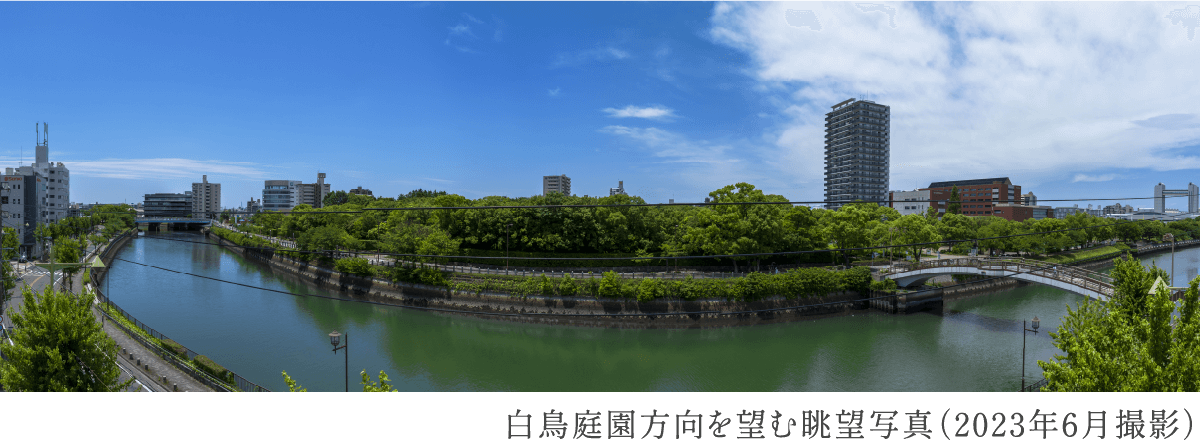 白鳥庭園方向を望む眺望写真(2023年6月撮影)